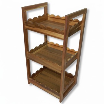 Premium Acacia Wood Scallop 3-Tier Caddy - Versatile Storage Solution